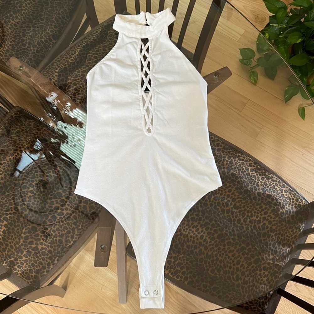 Criss cross cutout bodysuit